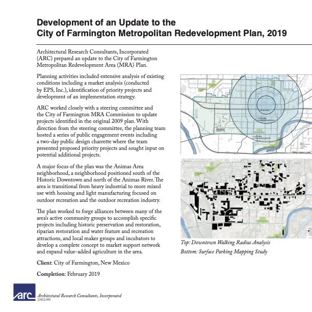 A thumbnail of a project sheet for the Development of an Update to the City of Farmington Metropolitan Redevelopment Plan.