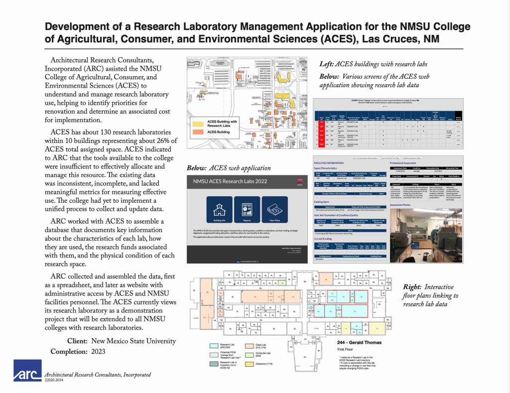 A thumbnail of a project sheet for the Development of a Research Laboratory Management Application for the NMSU College of Agricultural, Consumer, and Environmental Sciences (ACES).